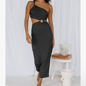 ANRABESS Summer One Shoulder Sleeveless Maxi Dress Cutout Sexy Bodycon Size S
